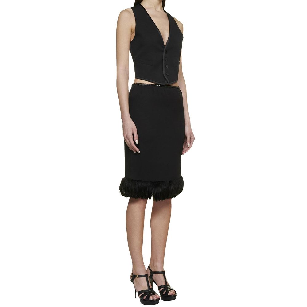 Jupe mi-longue en soie noire Saint Laurent