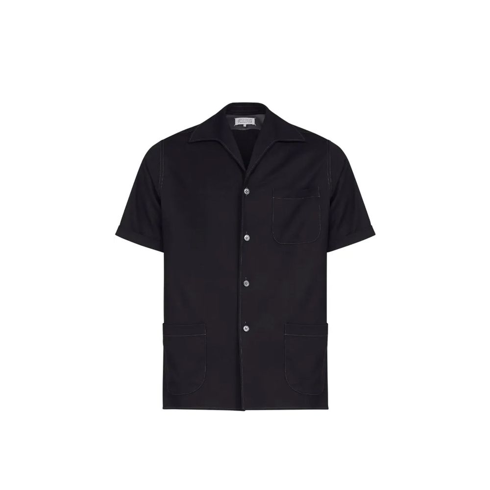 Maison Margiela Chemise noire en laine à manches courtes
