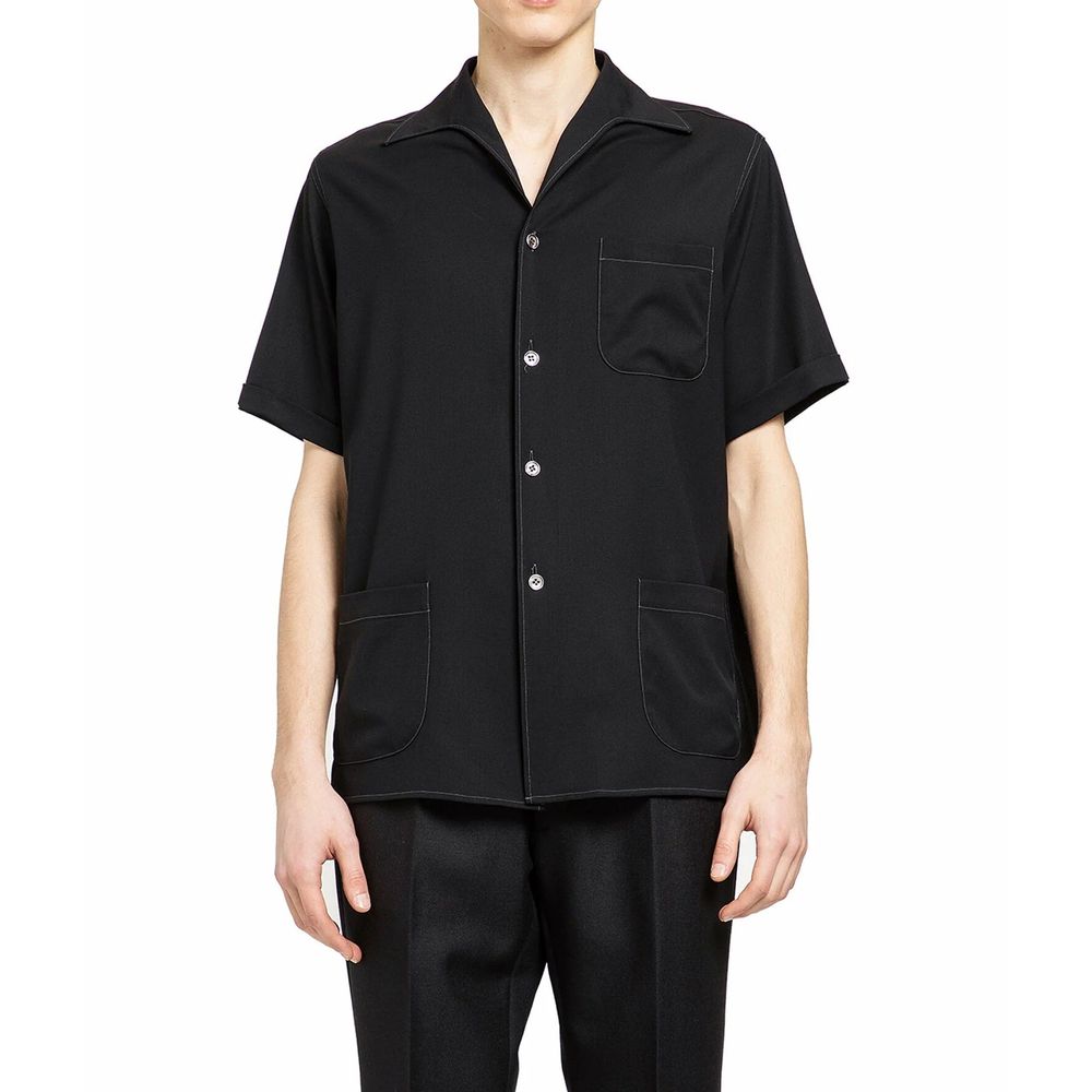 Maison Margiela Chemise noire en laine à manches courtes