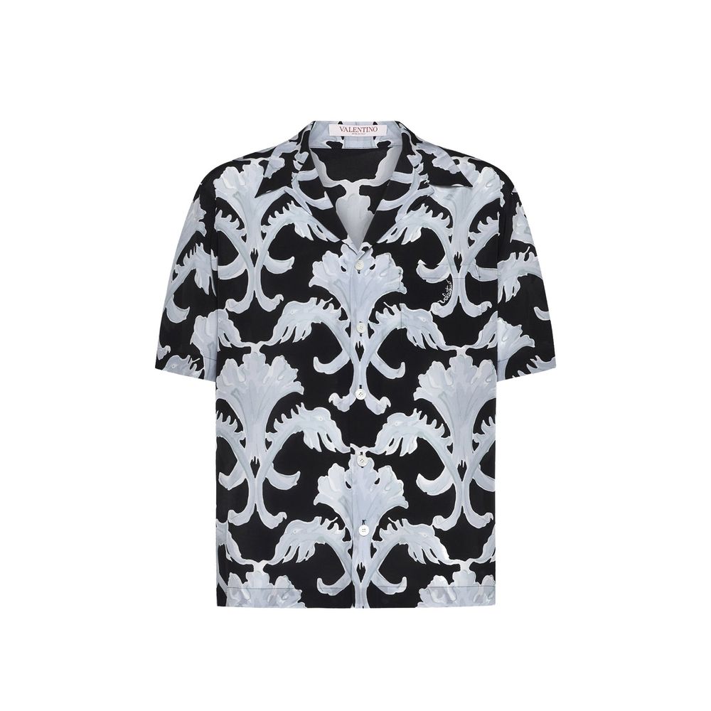 Chemise en soie noire à motifs Valentino Garavani