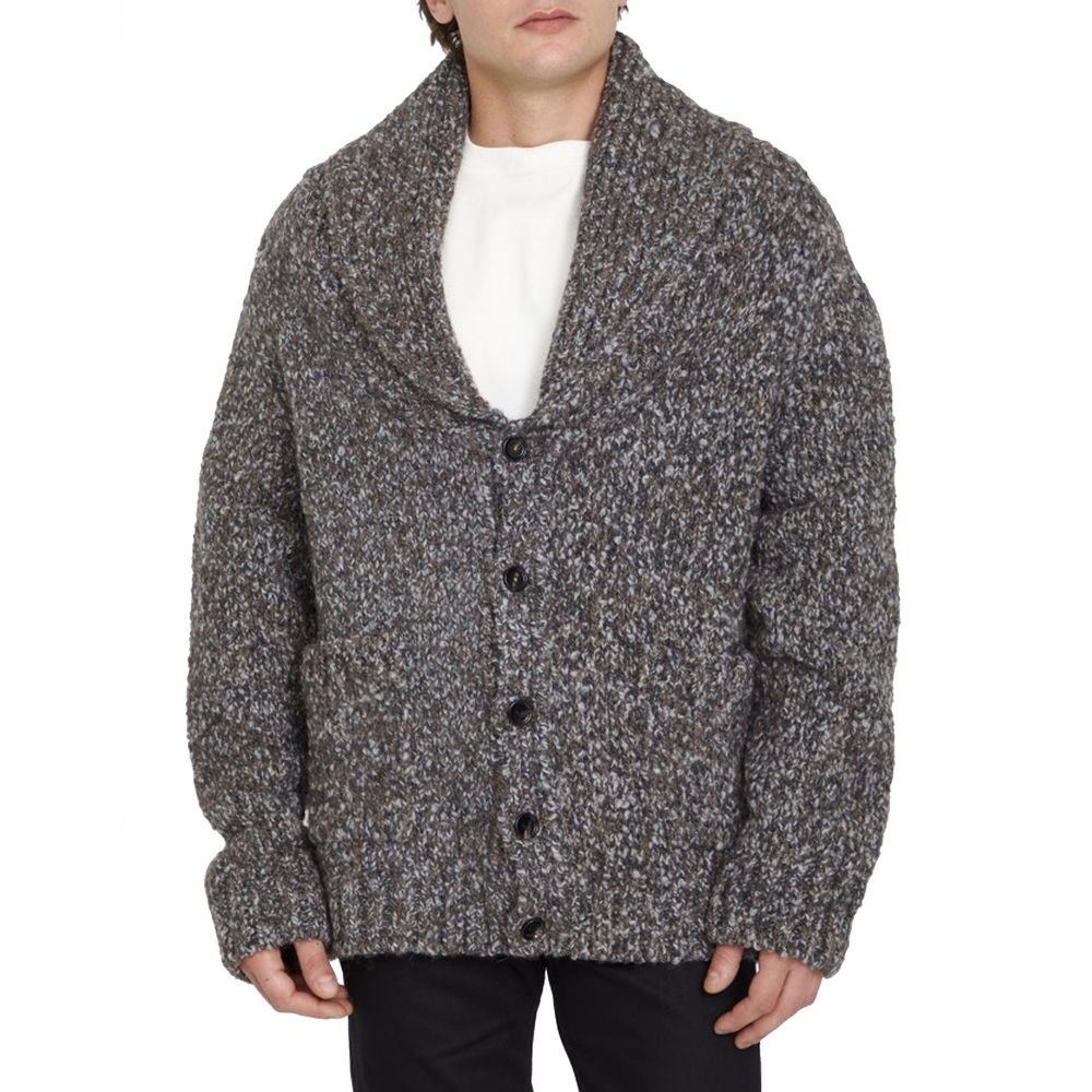 Bottega Veneta Grey Alpaca Leather Cardigan