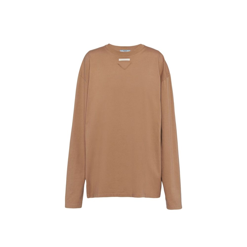 T-shirt à manches longues en coton marron Prada