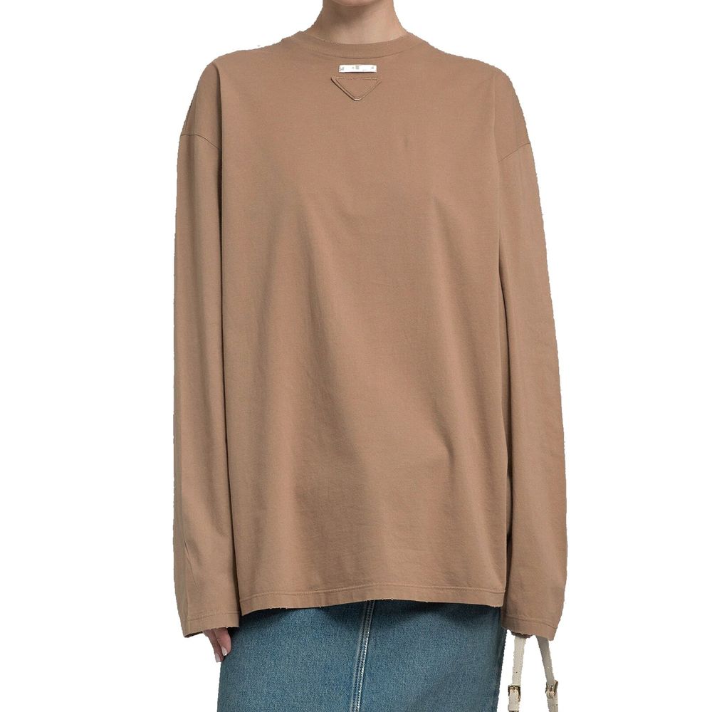 T-shirt à manches longues en coton marron Prada