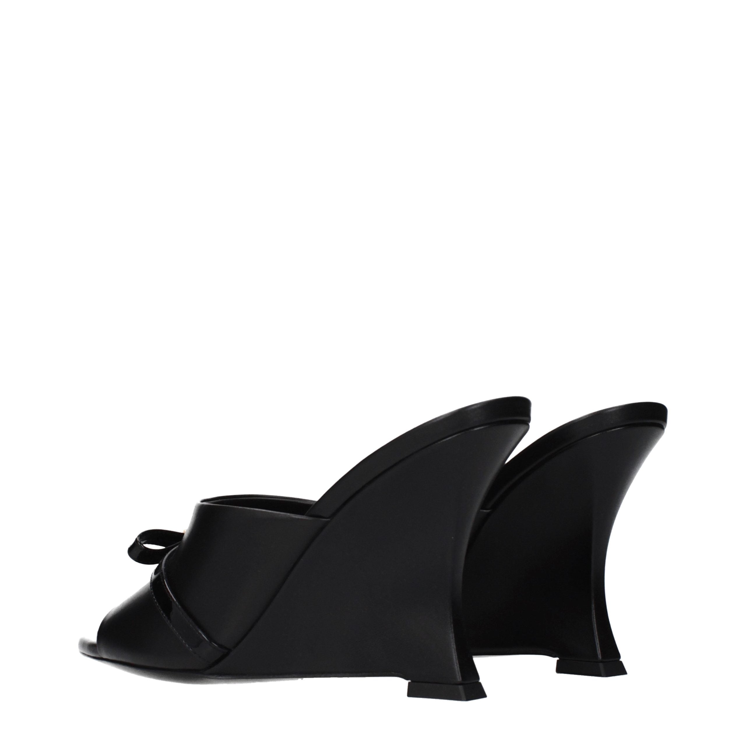 Versace Black Leather Wedge Sandals