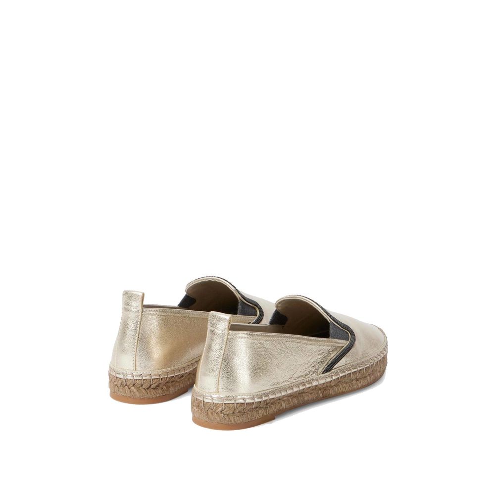 Espadrilles en cuir doré Brunello Cucinelli
