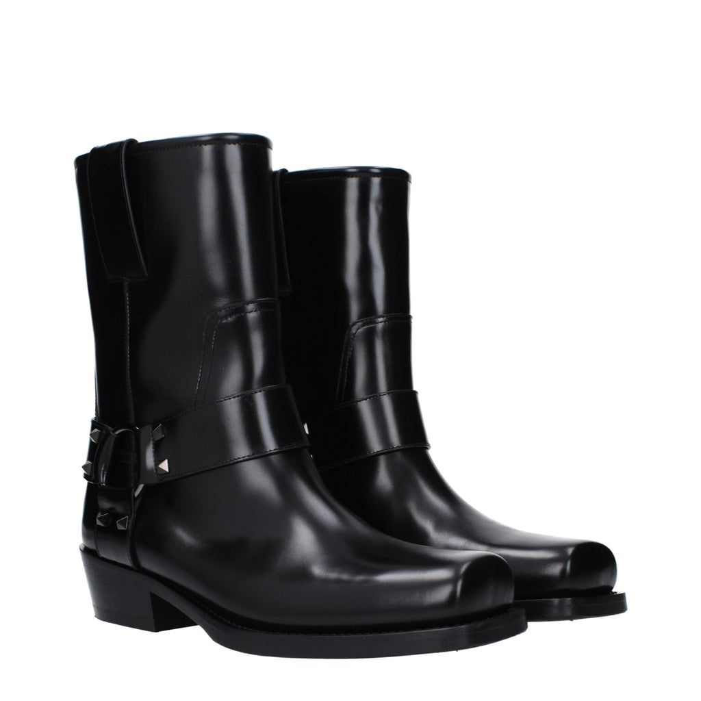 Bottines en cuir noir Valentino Garavani