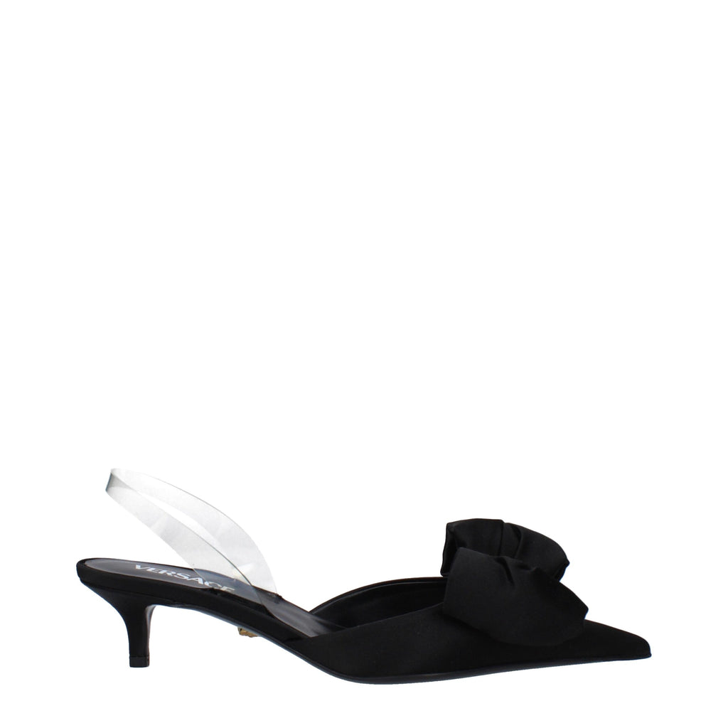 Versace Black Satin Flat Sandals