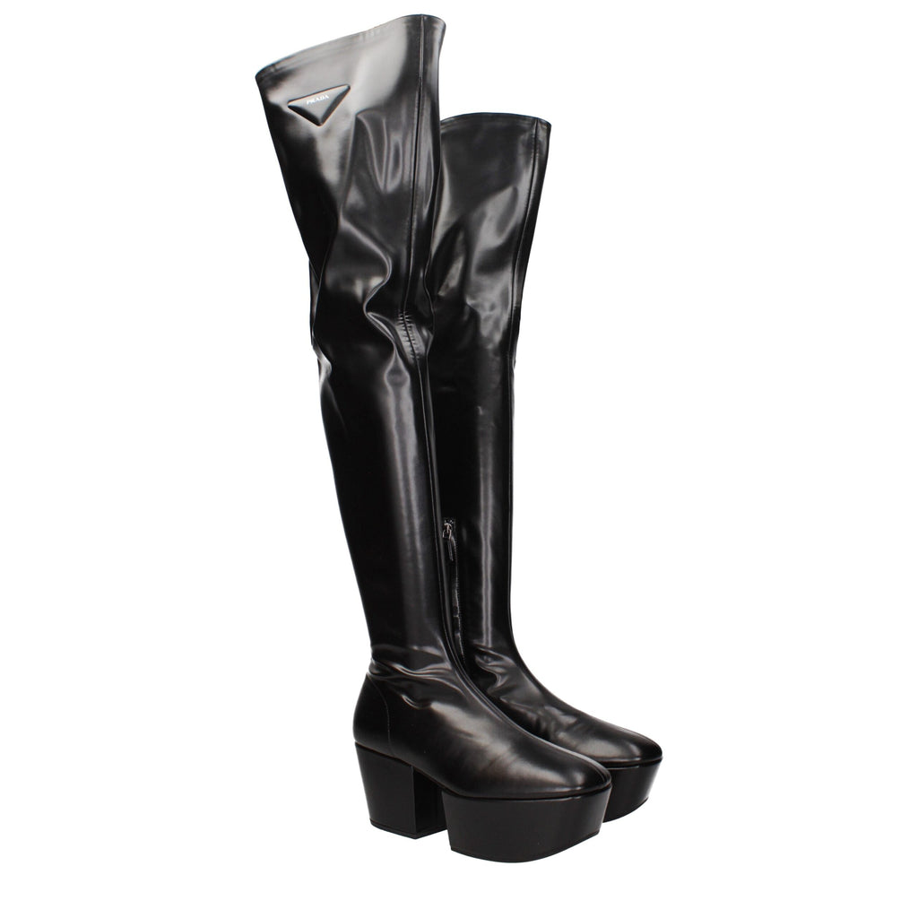 Prada Black Leather Over The Knee