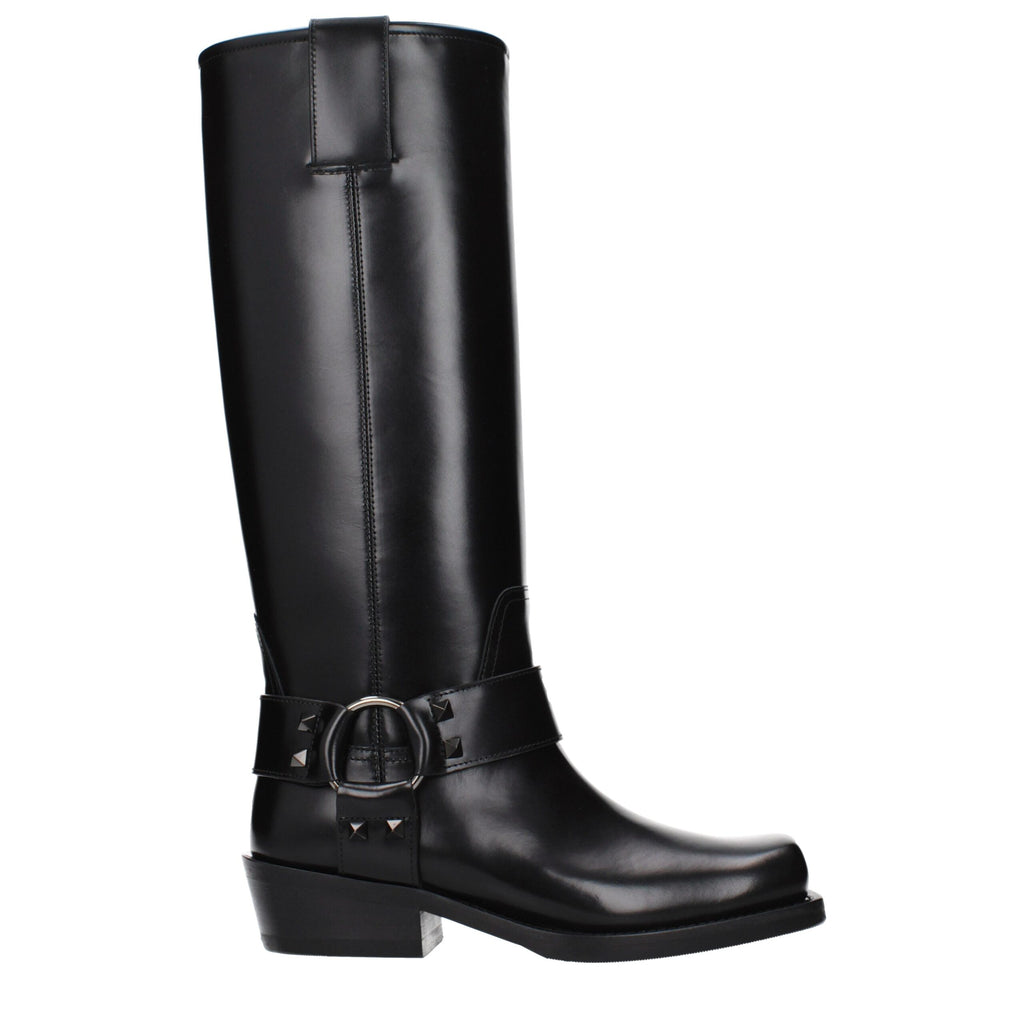Bottes en cuir noir Valentino Garavani