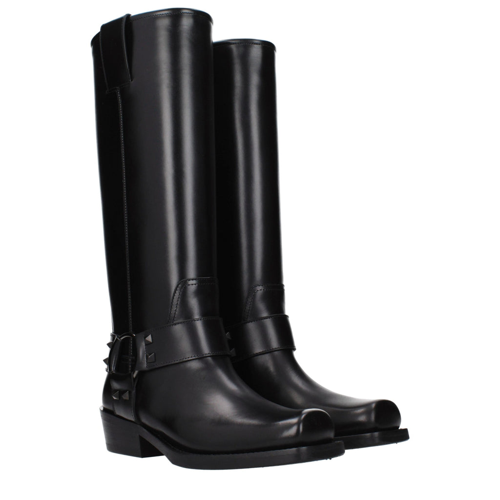 Bottes en cuir noir Valentino Garavani
