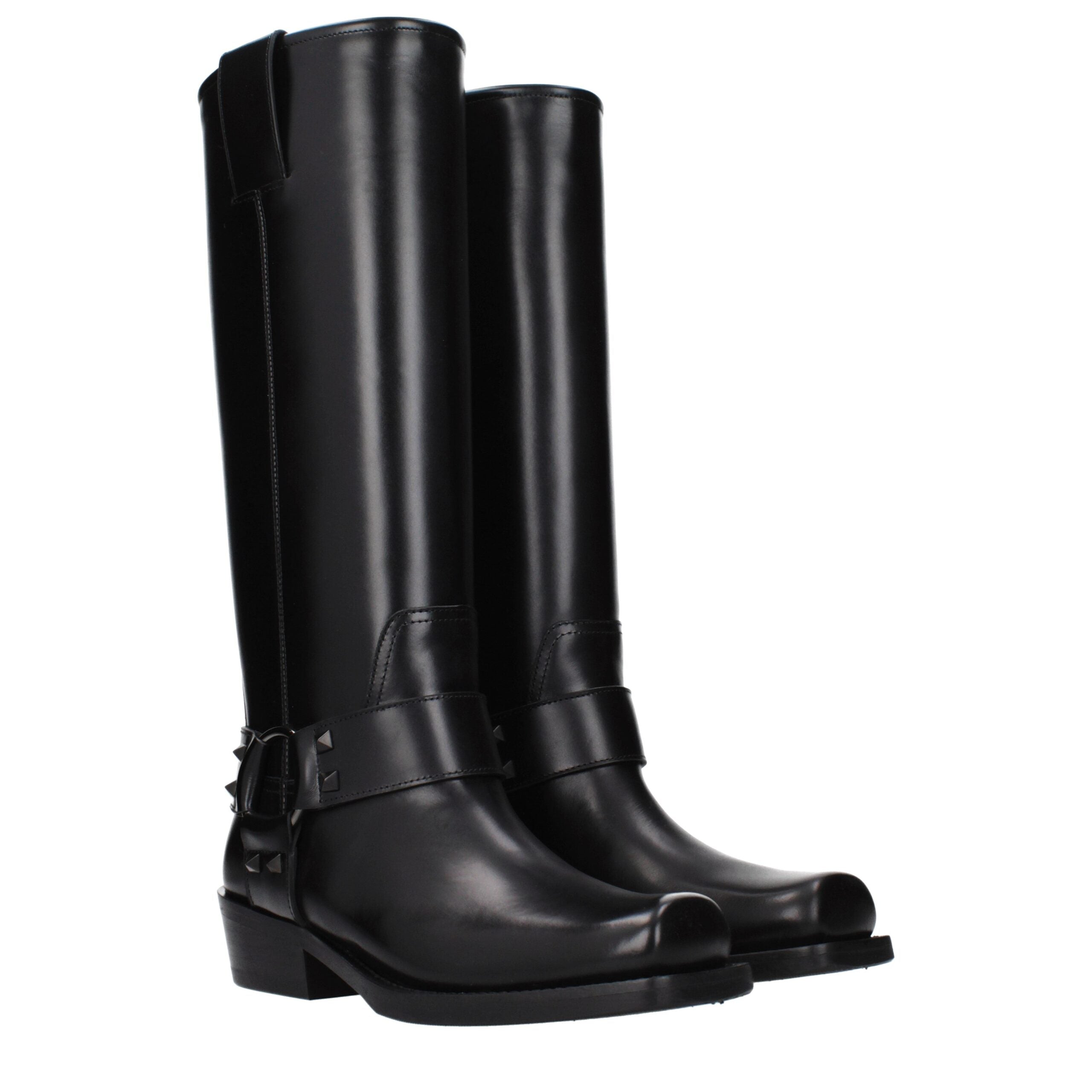 Bottes en cuir noir Valentino Garavani