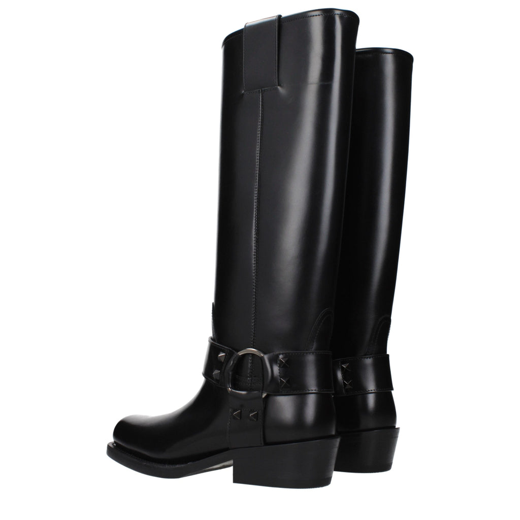 Bottes en cuir noir Valentino Garavani